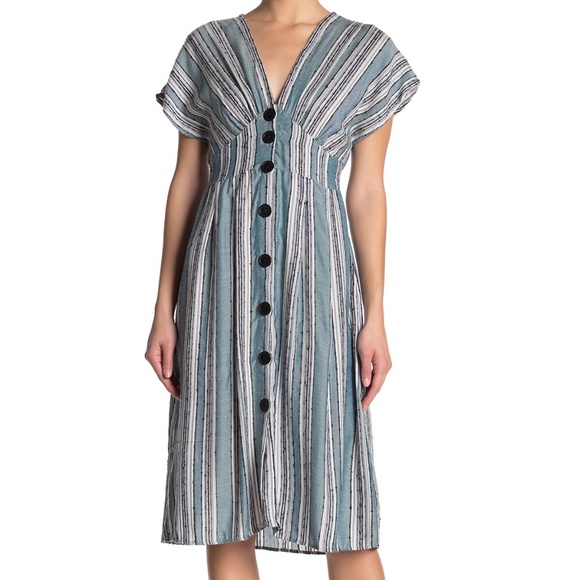 ❌SOLD❌ANGIE Striped V-Neck Button Front Dress - Picture 5 of 5